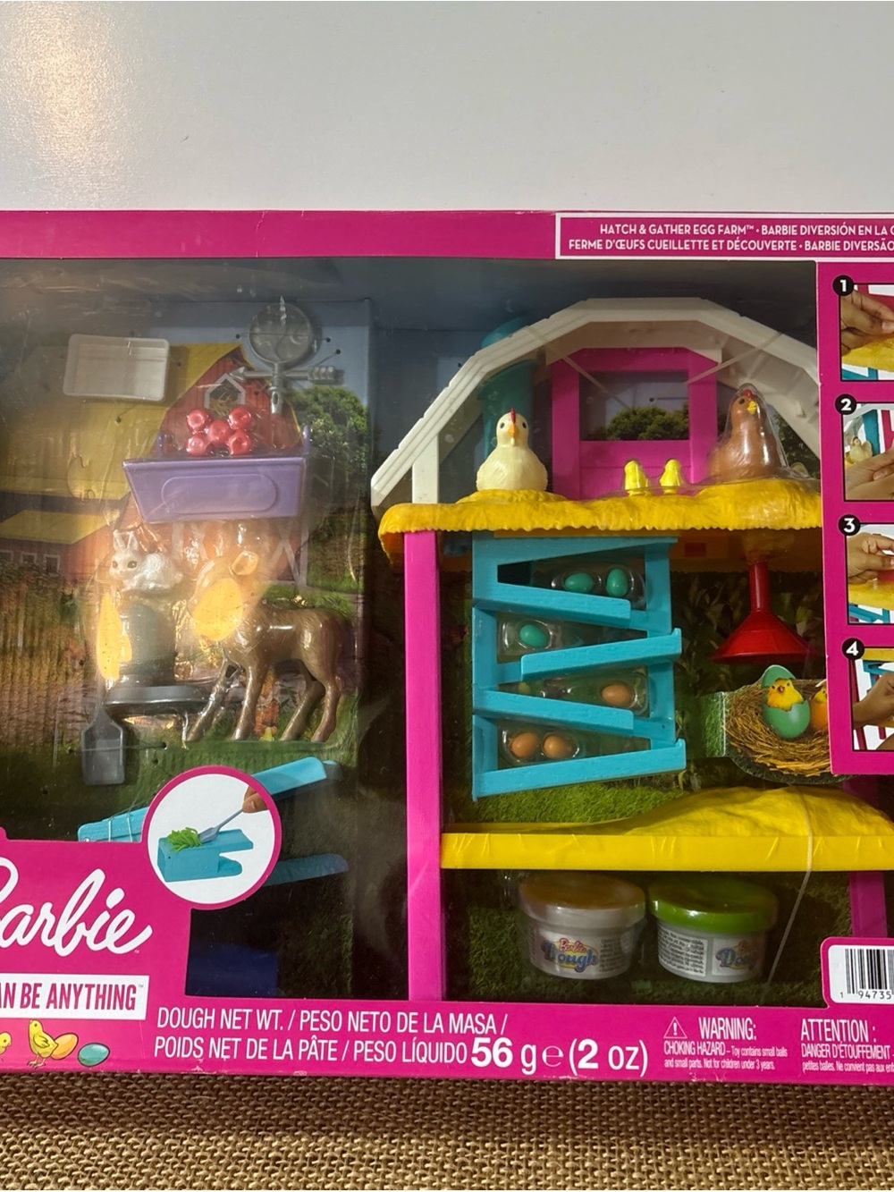 Barbie Hatch & Gather Egg Farm Playset w/ Animals, Coop, Dough & Mold NIB
